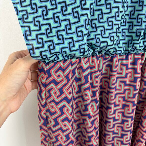 bar III front row colorblock geometric print flowy dress XL blue pink cocktail - Picture 5 of 11